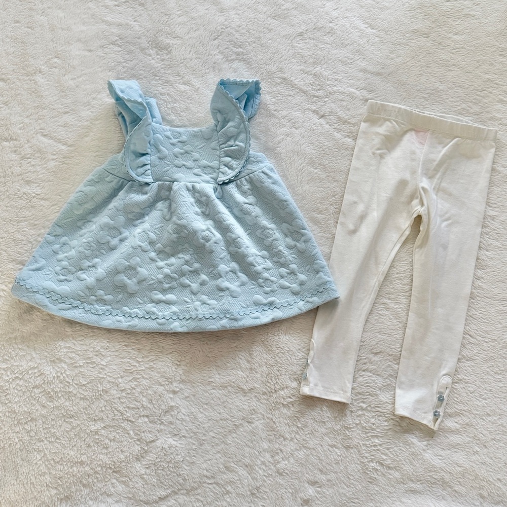 Isaac Mizrahi Embroidered Knit Top and Leggings 2 Piece Set Blue White Size 3T
